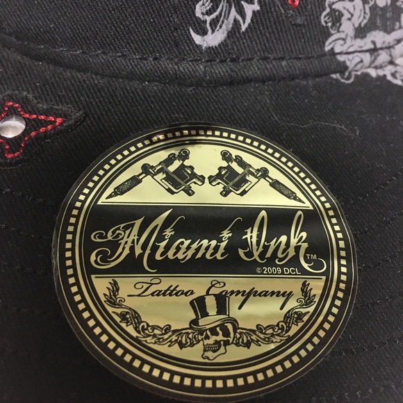 Miami Ink Black Cotton Hat with cross and gem accents - Picture 2 of 5